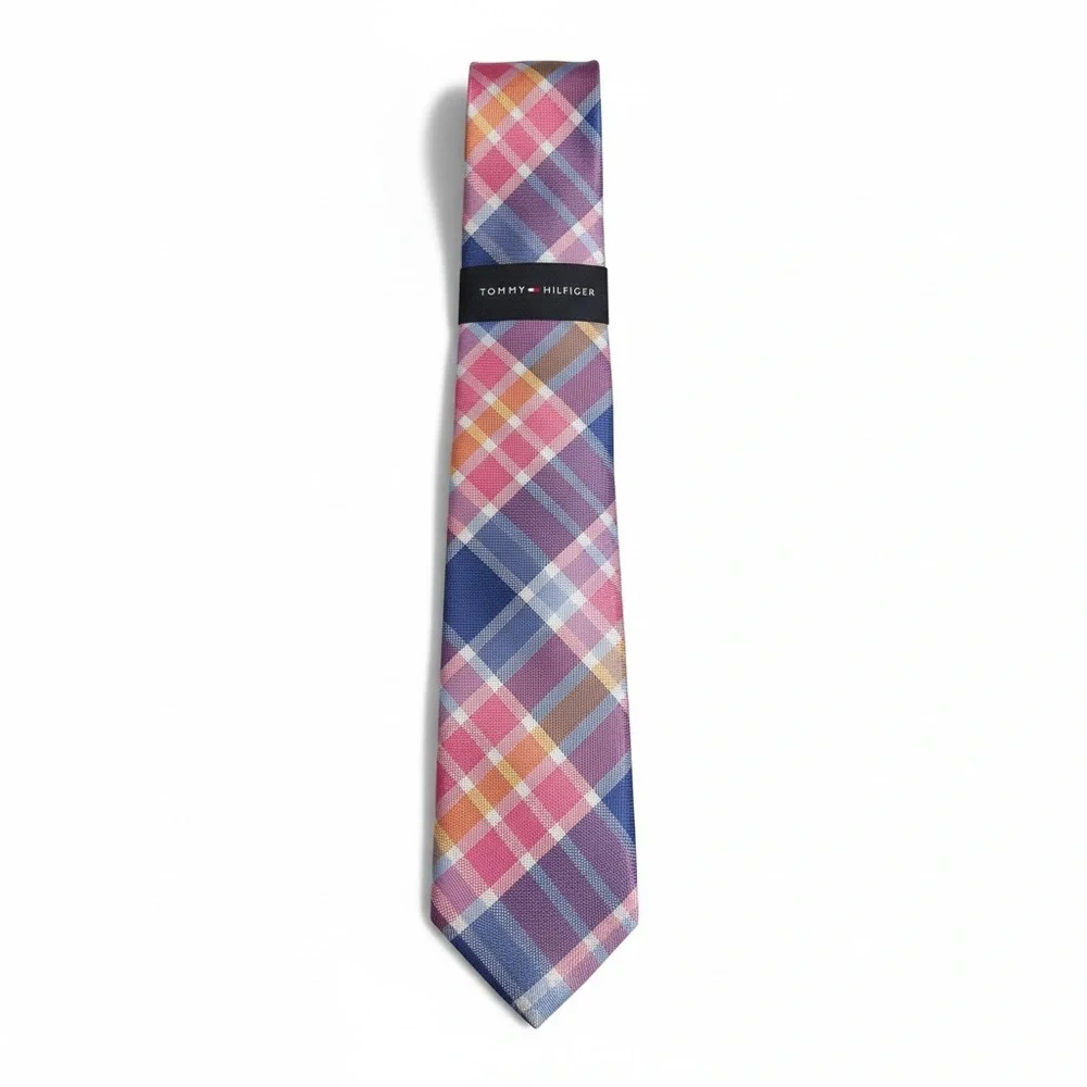 NWT Tommy Hilfiger Pastel Large Print Plaid Tie Easter Spring Summer‎ Silk Blend